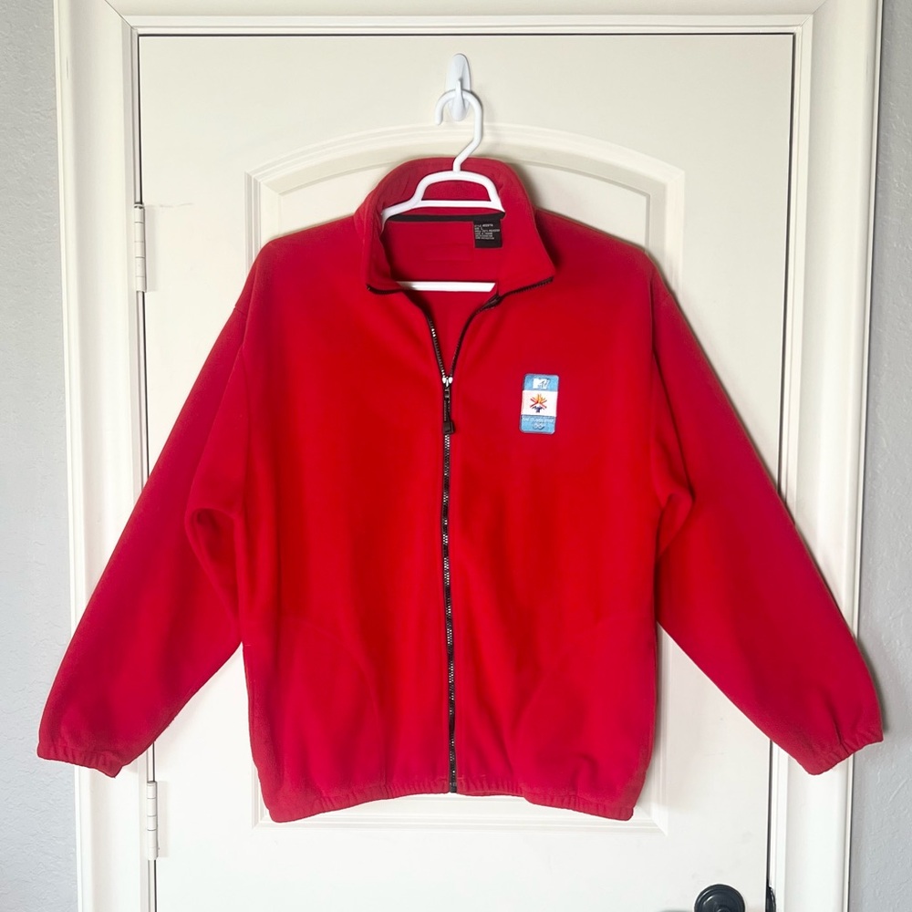 Vintage 2002 Salt Lake City Olympics MTV Fleece Jacket Red Marker Large